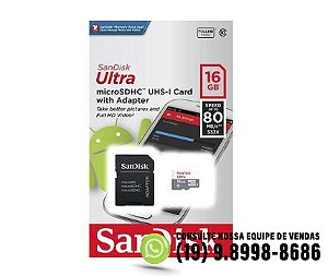 Cartão de memória Sandisk Ultra micro SD 16gb 80x speed